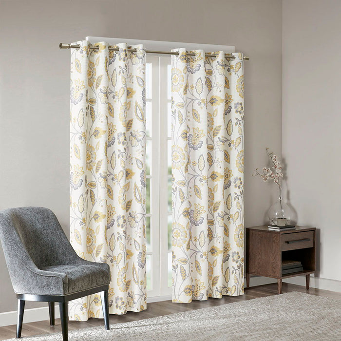 Jacquard Printed Room Darkening Curtain Panel - Yellow