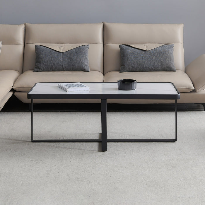 Minimalism Rectangle Coffee Table - Black Metal Frame With Sintered Stone Tabletop