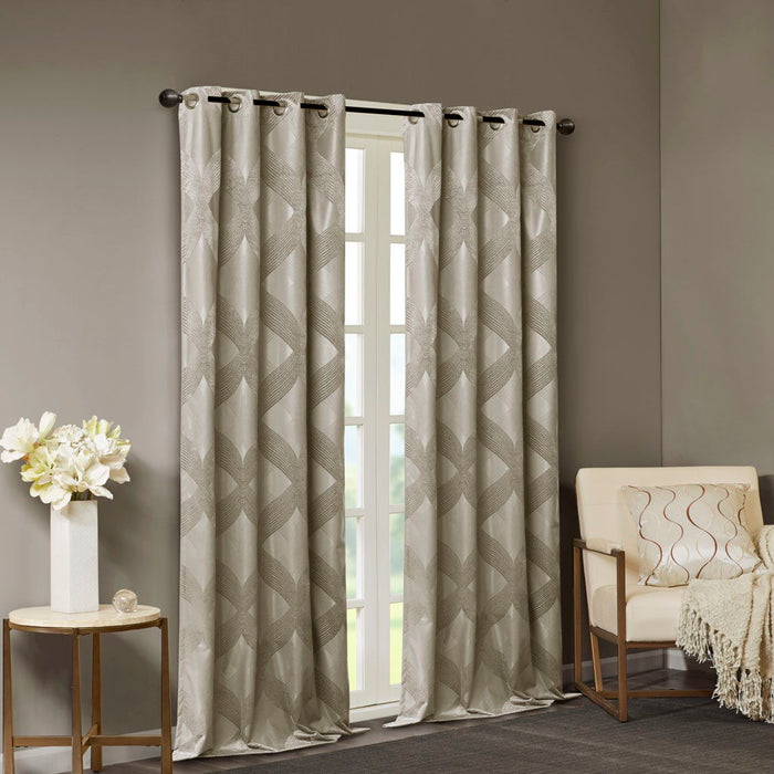 Ogee Knitted Jacquard Total Blackout Curtain Panel, Taupe