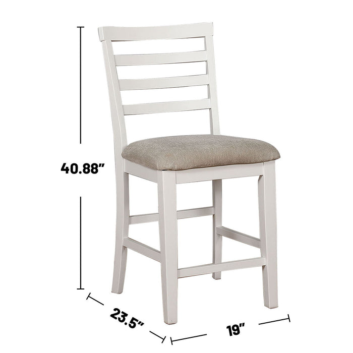 (Set of 2) Padded Fabric Counter Height Chairs In White And Beige