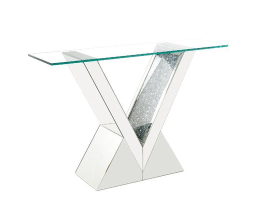 Noralie - Accent Table - Clear Glass, Mirrored & Faux Diamonds - 32" Unique Piece Furniture