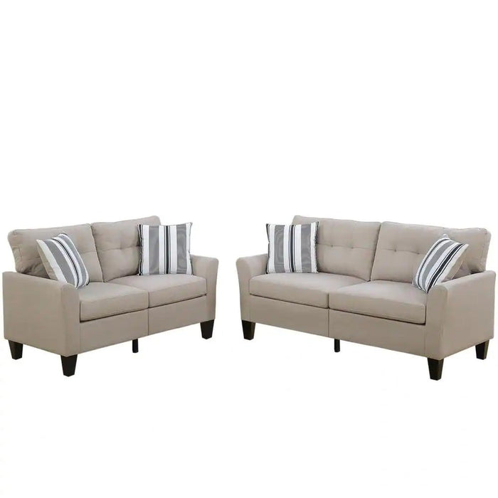 Living Room Furniture 2 Pieces Sofa Set Sofa And Loveseat Beige Glossy Polyfiber Plywood Solid Pine