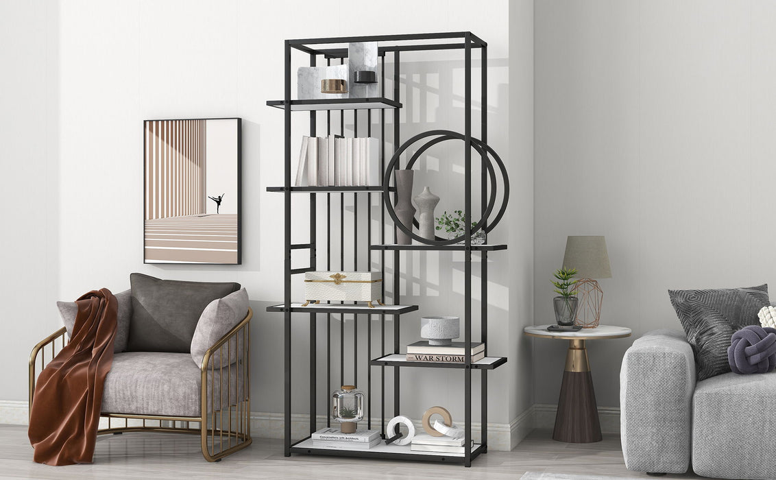 6 Tiers Home Office Bookcase Open Bookshelf With Black Metal Frame Storage Large Bookshelf Furniture, White