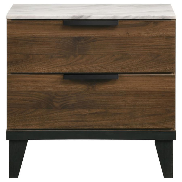Mays - 2-Drawer Nightstand With Faux Marble Top - Walnut Brown Unique Piece Furniture