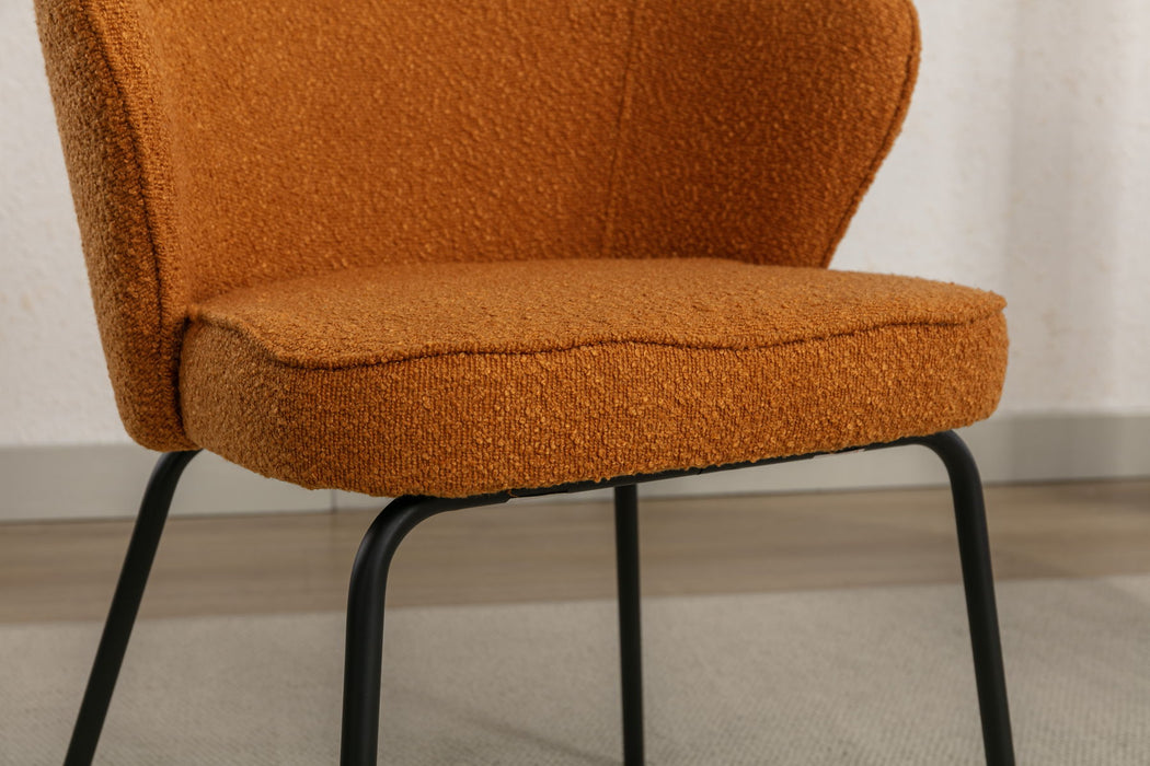 Boucle Fabric Dining Chair With Black Metal Legs, Ginger
