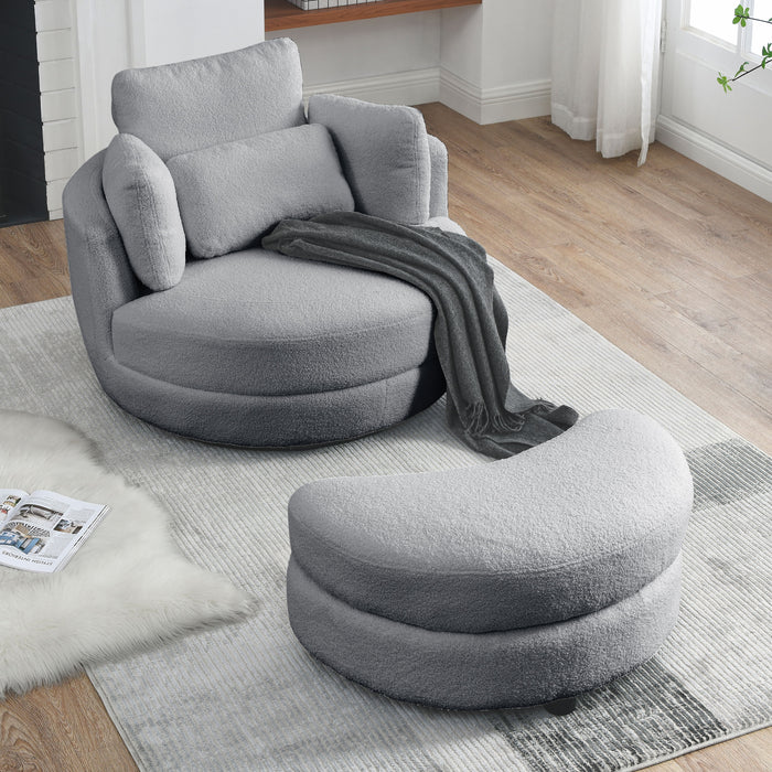 Oversized Swivel Chair With Moon Storage Ottoman, Modern Accent Round Loveseat Circle Swivel Barrel Chairs For Bedroom Cuddle Sofa Chair Lounger Armchair, 4 Pillows - Teddy Fabric