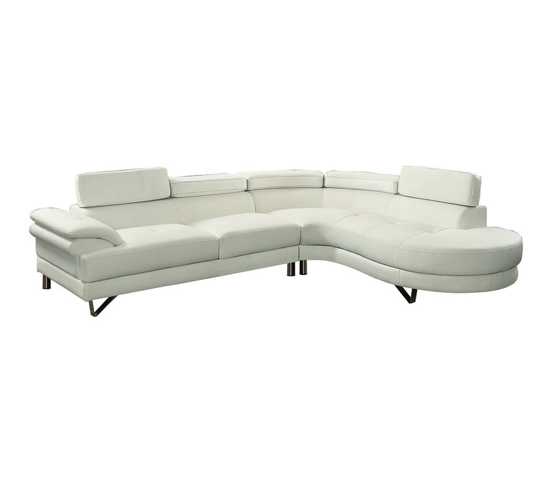 Living Room Furniture Sectional Sofa 2 Piece Set White Faux Leather Flip-Up Headrest Sofa Chaise