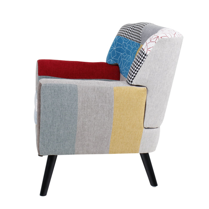 Patchwork Accent Chair, Mid Century Modern Fabric Club Chair For Bedroom Comfy, Colourful Single Sofa Chair For Livingroom, Bedroom, Office, Study And Reading Room