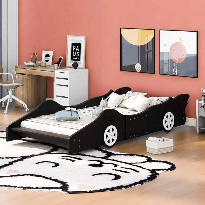 Twin Size Race Car-Shaped Platform Bed With Wheels - Black