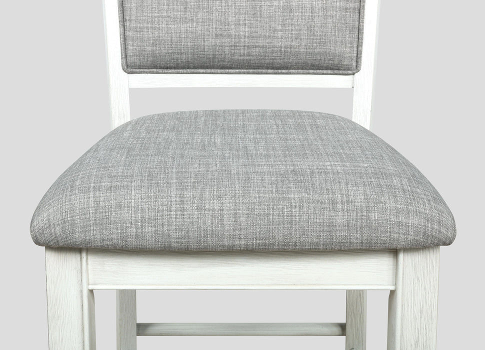Farmhouse Style 2 Piece White & Gray Linen Counter Height Chair Bar Stool Footrest Wooden Furniture