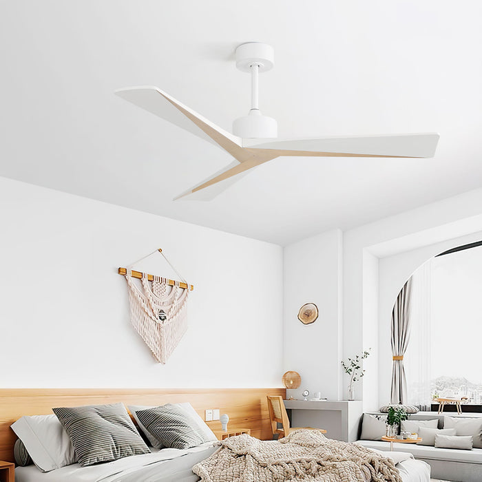 Unique Design Ceiling Fan Without Light 3 Solid Wood Blade With Dc Motor Remote Control - White
