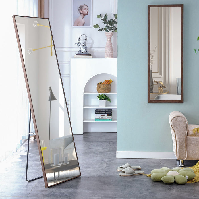 Brown Solid Wood Frame Full-Lengt Height Mirror, Dressing Mirror, Bedroom Home Porch, Decorative Mirror, Clothing Store, Floor Mounted Large Mirror
