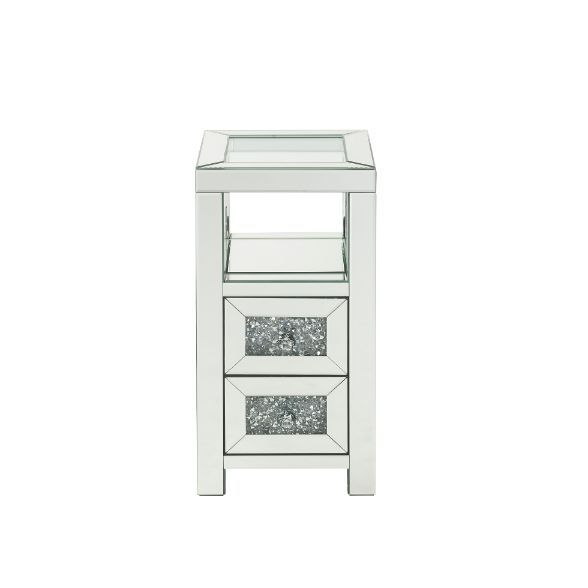Noralie - Accent Table - Clear Glass, Mirrored & Faux Diamonds - 24" Unique Piece Furniture