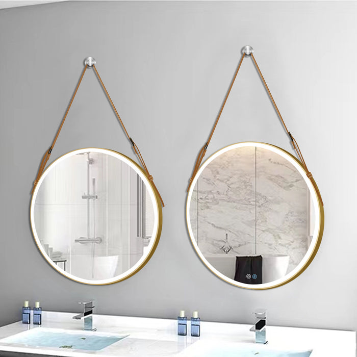 Bathroom LED Mirror 32" Round Bathroom Mirror With Lights Smart 3 Lights Dimmable Illuminated Bathroom Mirror Wall Mounted Large LED Mirror Anti-Fog Lighted Vanity Mirror - Gold