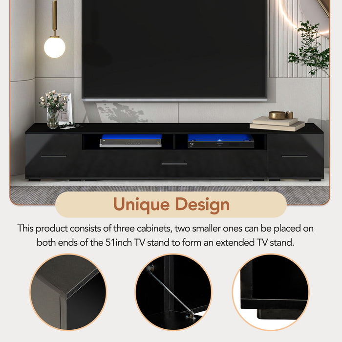 On-Trend Extended, Minimalist Design TV Stand With Color Changing LED Lights, Modern Universal Entertainment Center, High Gloss TV Cabinet For 90 /" TV, Black