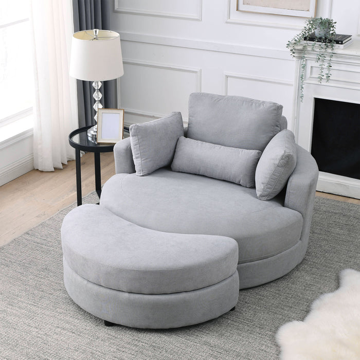 Welike Swivel Accent Barrel Modern Grey Sofa Lounge Club Big Round Chair With Storage Ottoman Linen For Living Room Hotel With Pillows 2 Pieces