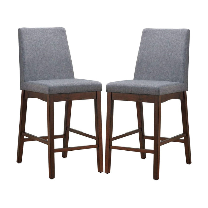 (Set of 2) Padded Fabric Counter Height Chairs In Brown Cherry And Gray