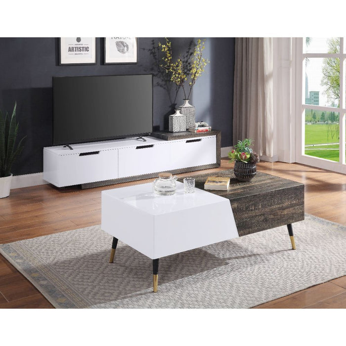Orion - Coffee Table - White High Gloss & Rustic Oak Unique Piece Furniture