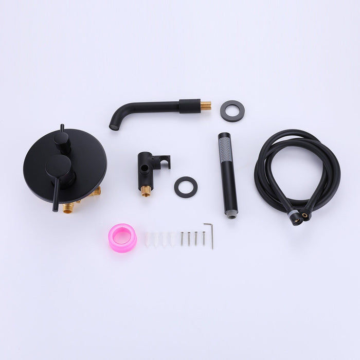 2 Handle Wall Mount Tub And Shower Faucet With Hand Shower In Black Valve Included