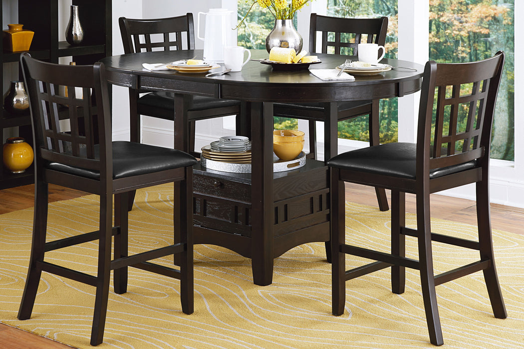Traditional Design Dark Cherry Finish Counter Height Dining Set 5 Pieces Table Extension Leaf And 4 Counter Height Chairs