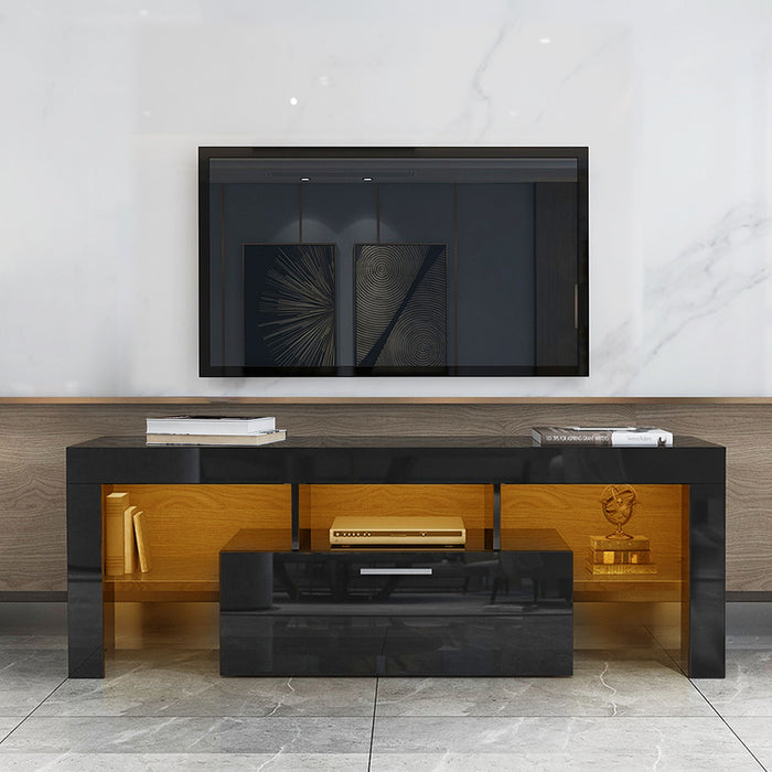 Black Morden TV Stand With LED Lights, High Glossy Front TV Cabinet, Can Be Assembled In Lounge Room, Living Room Or Bedroom - Wood