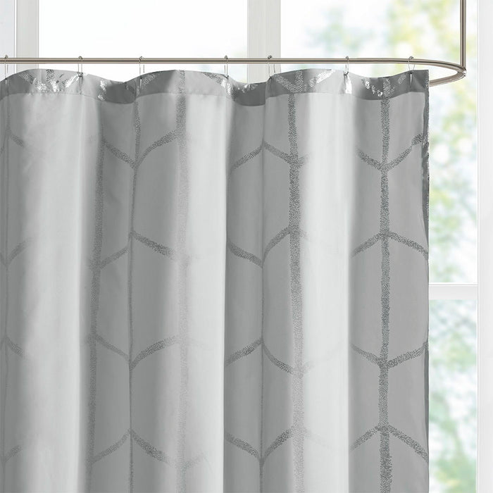Printed Metallic Shower Curtain - Grey / Silver