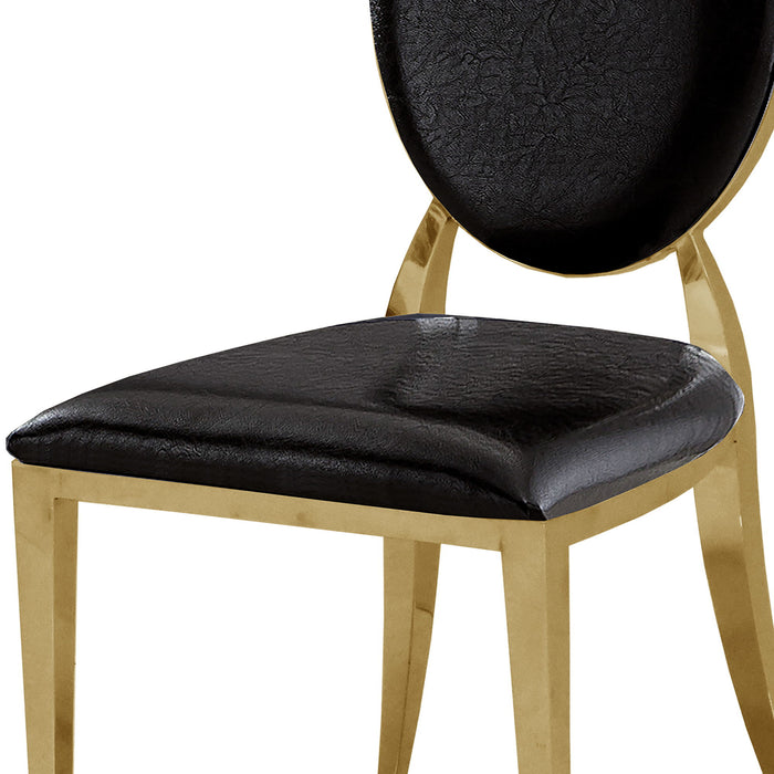 Leatherette Dining Chair (Set of 2) Oval Backrest Design And Stainless Steel Legs - Black