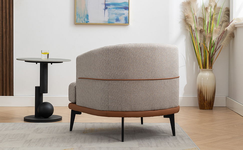Modern Two-Tone Barrel Chair, Upholstered Round Armchair For Living Room Bedroom Reading Room, Burnt Orange