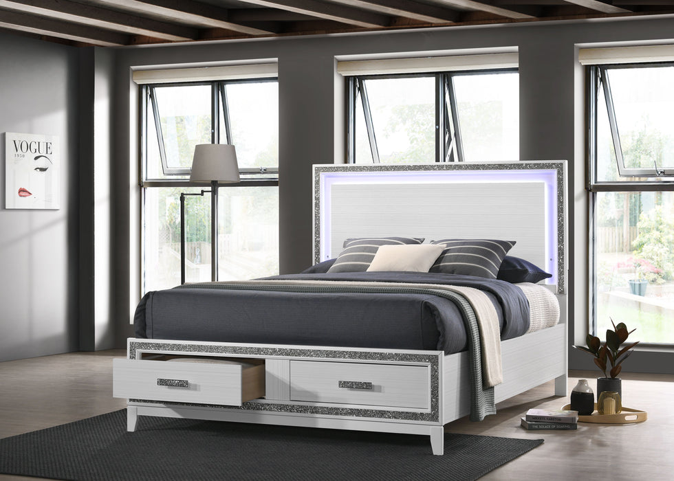 Acme Haiden Eastern King Bed With Storage, LED & White Finish