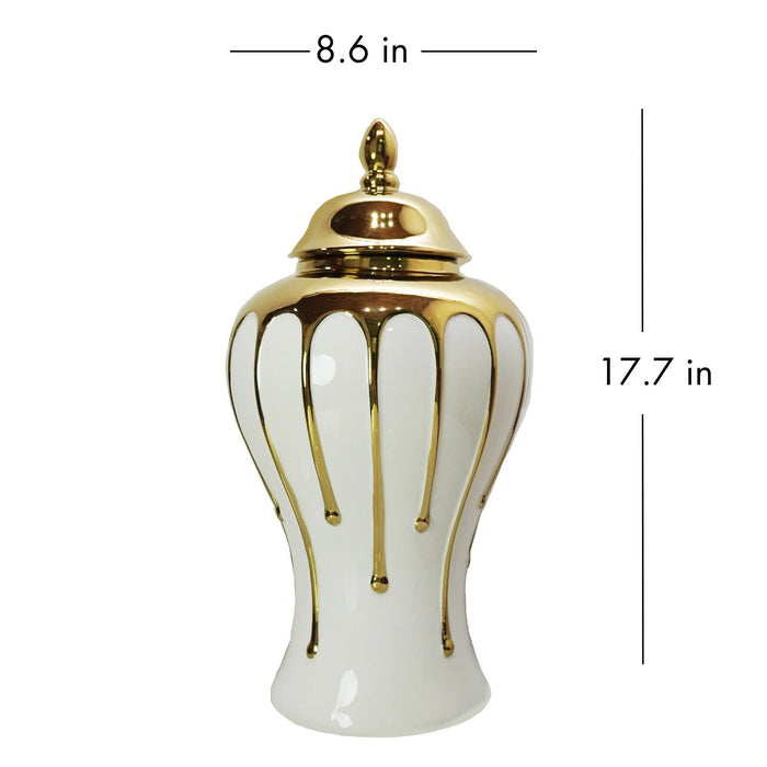 Exquisite Gilded Ginger Jar With Removable Lid - White / Gold