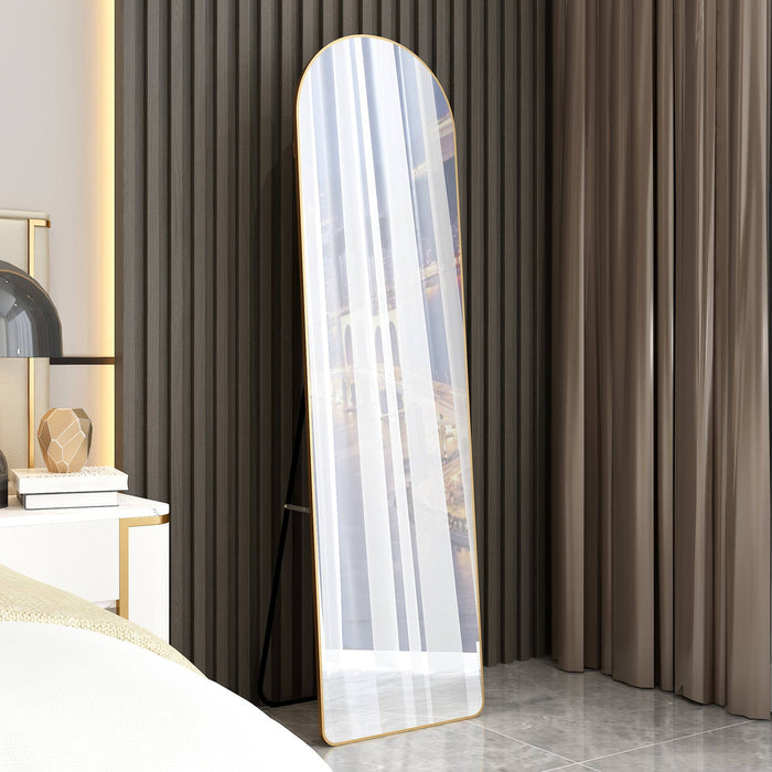 The 1 St Generation Of Floor Mounted Full Length Mirrors, Aluminum Alloy Metal Frame Arched Wall Mirror, Bathroom Makeup Mirror, Bedroom Porch, Wall Mounted, Gold