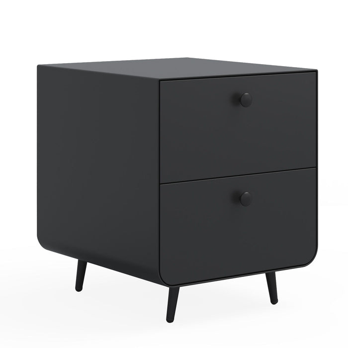 Modern Night Stand Storage Cabinet For Living Room Bedroom, Steel Cabinet With 2 Drawers, Bedside Furniture, Circular Handle - Black