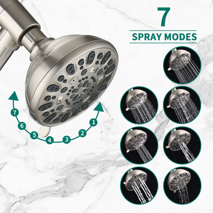 Drill - Free Stainless Steel Slide Bar Combo Rain Showerhead 7 Setting Hand, Dual Shower Head Spa System With Tup Spout (Rough-In Valve Included) - Brushed Nickel