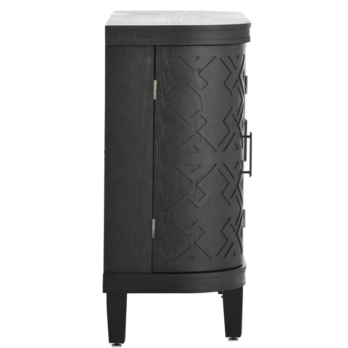 U -Style Accent Storage Cabinet Sideboard Wooden Cabinet With Antique Pattern Doors For Hallway, Entryway, Living Room, Bedroom - Black