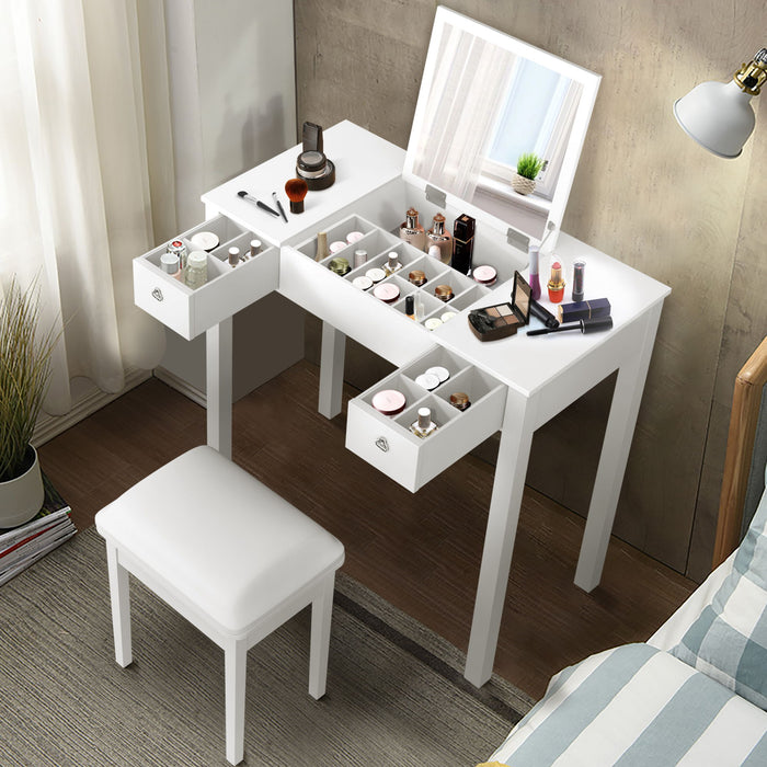 Accent White Vanity Table Set With Flip - Top Mirror And 2 Drawers, Jewelry Storage For Women Dressing