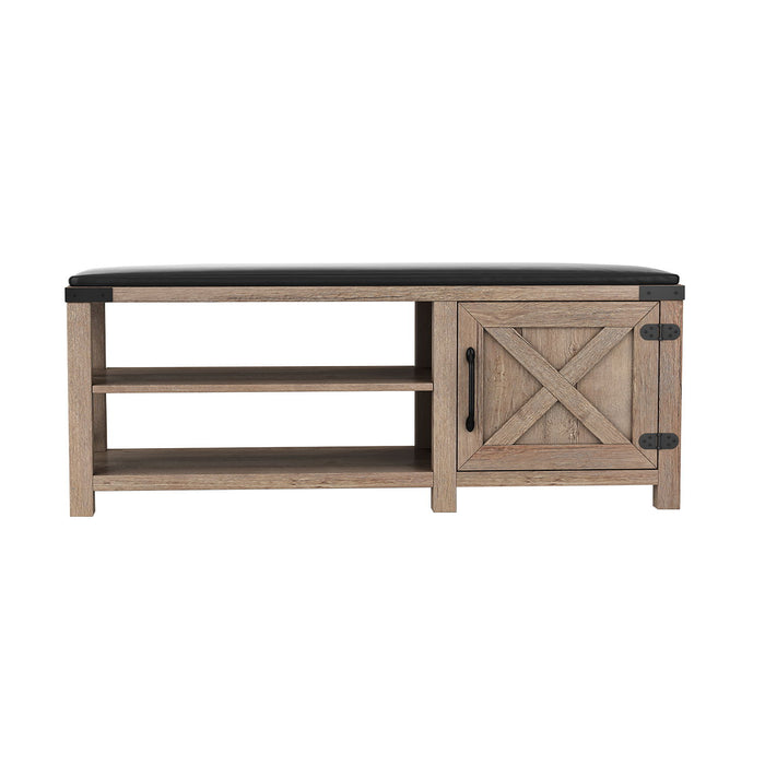 Modern Farmhouse Shoes Bench With Seat Cushion, Toba CCo Wood