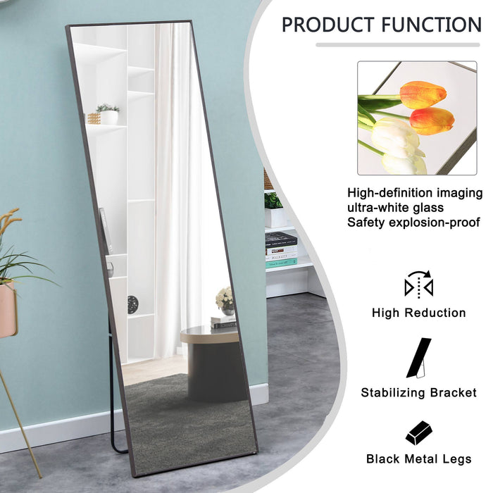 3Rd Generation Grey Solid Wood Frame Full-Length Mirror, Dressing Mirror, Bedroom Home Porch, Decorative Mirror, Clothing Store, Floor Mounted Large Mirror, Wall Mounted