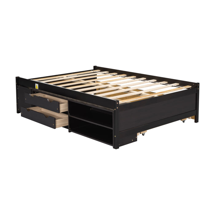 Versatile Full Bed With Trundle, Under Bed Storage Box And Nightstand .Espresso