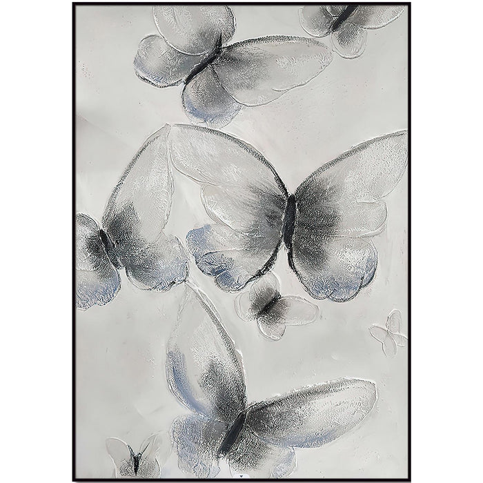 Home Hand Painted"Ethereal Butterfly Cascades" Oil Painting - Grey / Black