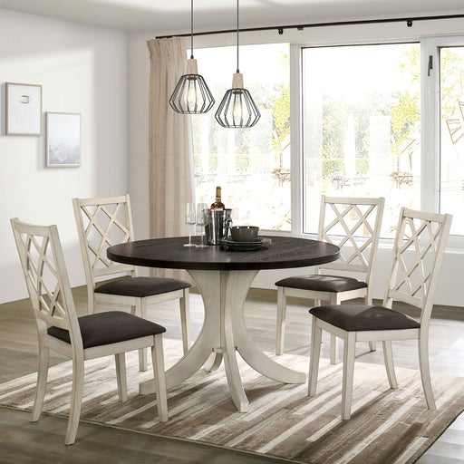 Haleigh - Round Dining Table - Antique White / Dark Walnut Unique Piece Furniture