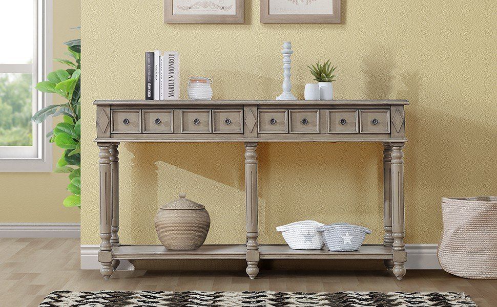 Retro Console Table Entryway With 2 Drawers - Rustic Brown