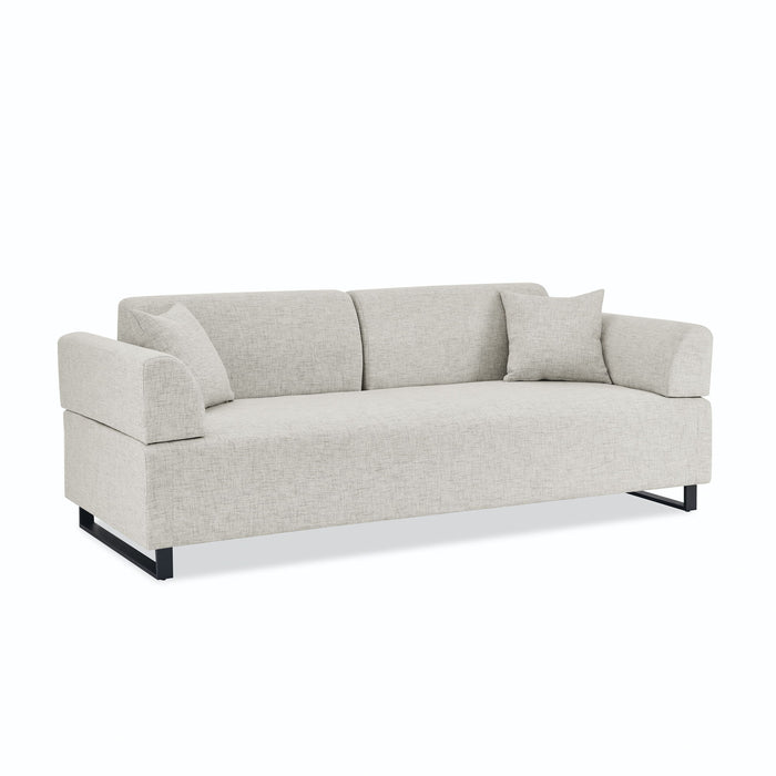 Linen Fabric 3 Seat Sofa With Two End Tables And Two Pillows, Removable Back And Armrest, Morden Style 3 Seat Couch For Living Room