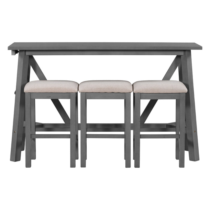 Trexm MultiPurpose Home Kitchen Dining Bar Table Set With 3 Upholstered Stools (Gray)