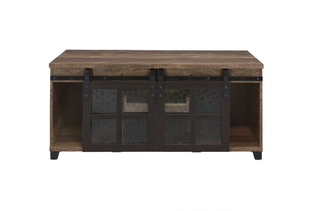 Nineel - Coffee Table - Obscure Glass, Rustic Oak & Black Finish Unique Piece Furniture