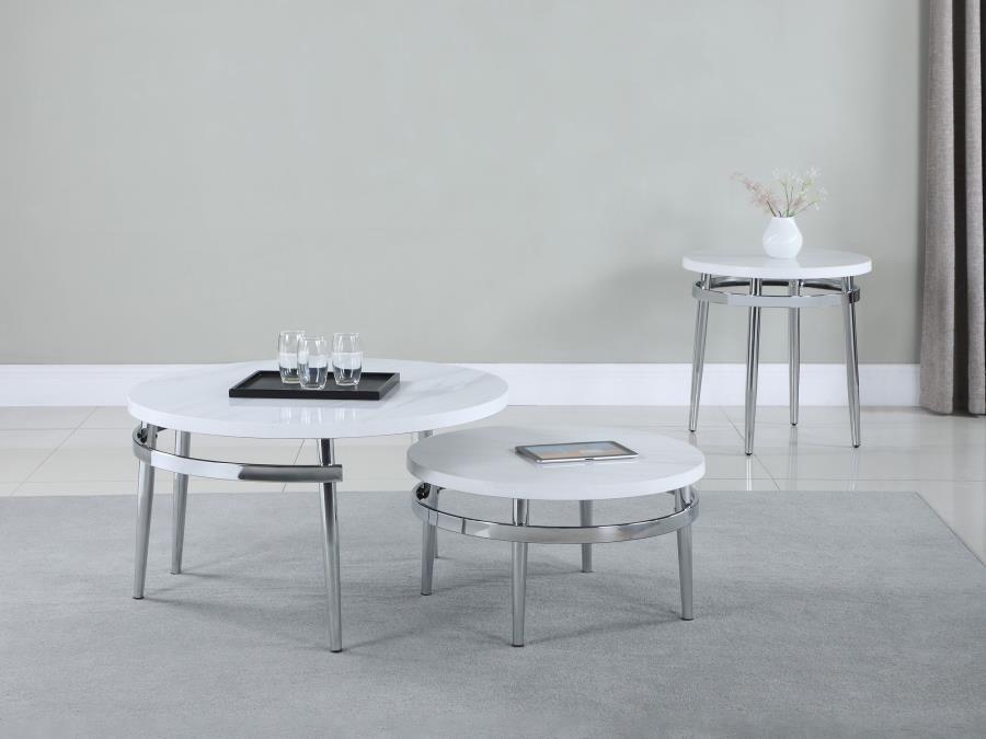 Avilla - Round End Table - White And Chrome Unique Piece Furniture