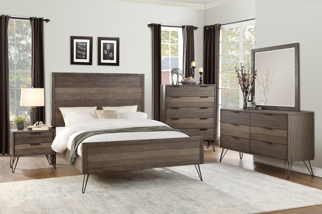 Unique Design 3-Tone Gray Finish 1 Piece Eastern King Bed Metal Legs Horizontal Slat Design Headboard Footboard Bedroom Furniture