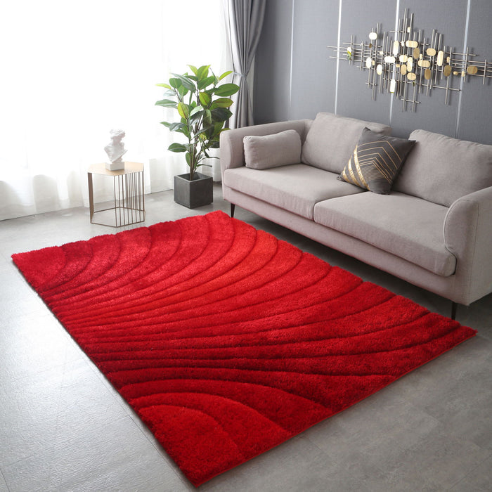 3D Shaggy Hand Tufted Area Rug - Red