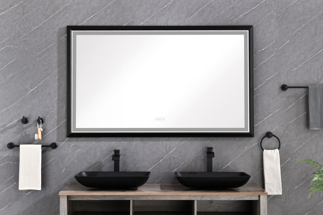 Oversized Rectangular Black Framed LED Mirror Anti-Fog Dimmable Wall Mount Bathroom Vanity Mirror