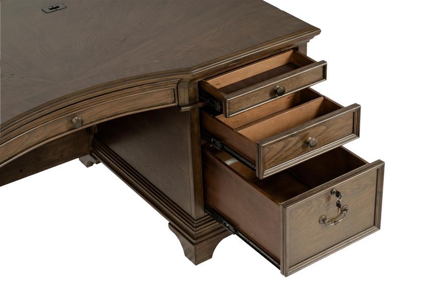Hartshill - Executive Desk With File Cabinets - Burnished Oak Unique Piece Furniture