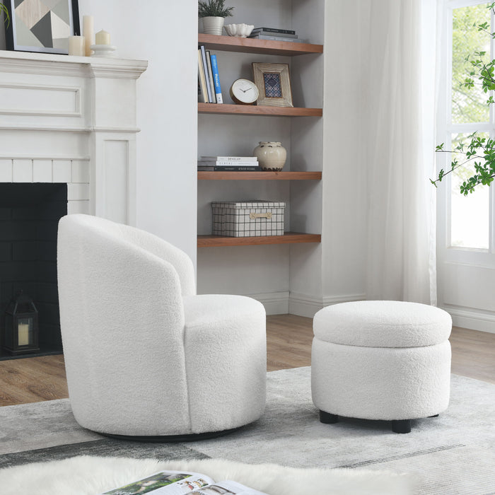 Welike Swivel Barrel Chair, Living Room Swivel Chair With Round Storage Chair, 360 В° Swivel Club Chair, Hotel With Upholstered Modern Armchair, Teddy Fabric